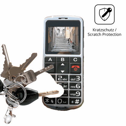 Schutz gegen Kratzer auf dem Amplicomms PowerTel M8000 Senioren-Handy Glas durch Schlüssel oder Ähnliches