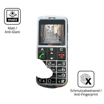Dünne und entspiegelnde Folie passend zugeschnitten für Amplicomms PowerTel M8000 Senioren-Handy