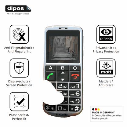 Privatsphäre-Schutz durch Sichtschutz-Folie passend zugeschnitten für Amplicomms PowerTel M8000 Senioren-Handy