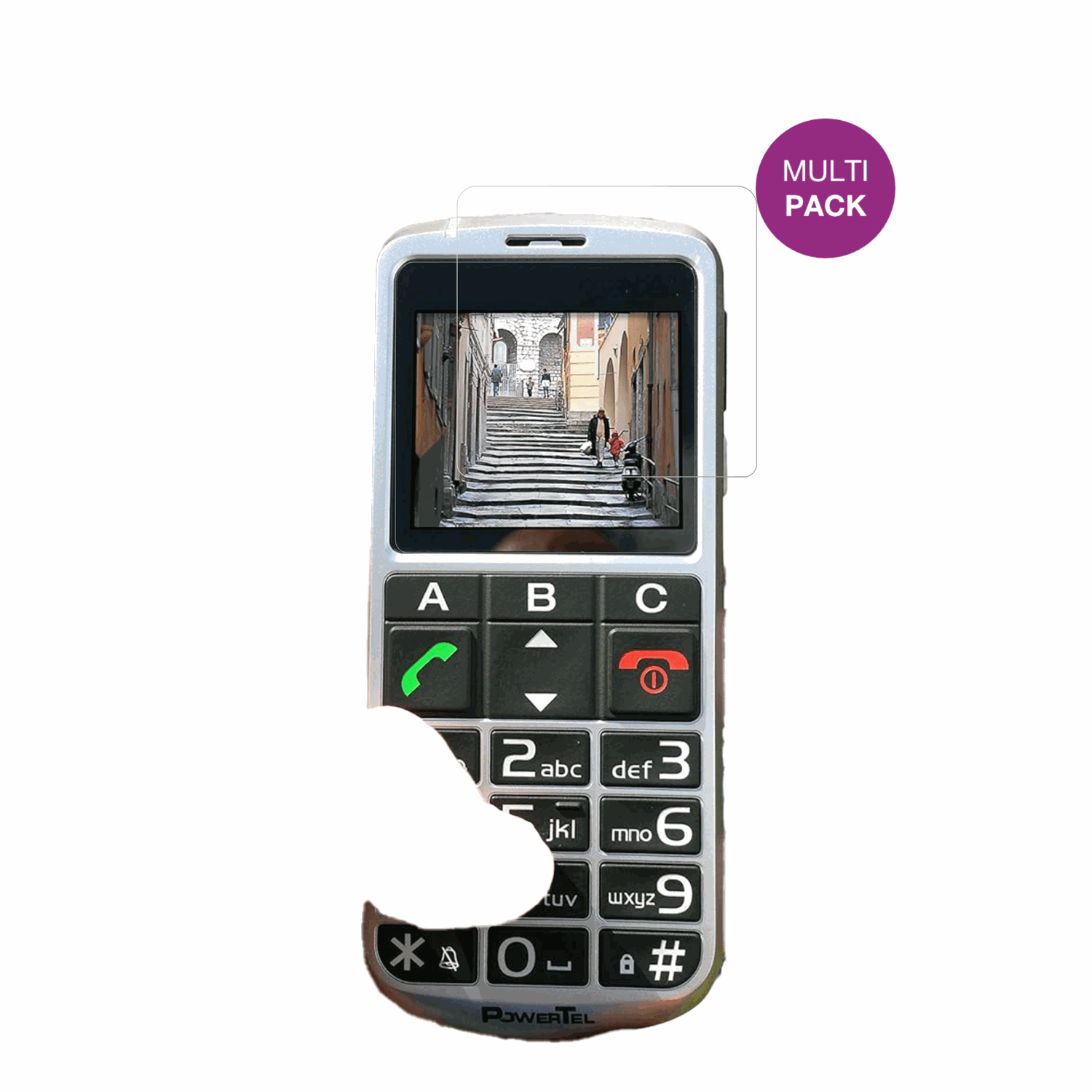 AmplicommsPowerTel M8000 Senioren-Handy mit aufgebrachter dipos Displayschutzfolie, glasklare Darstellung ohne Einschränkungen