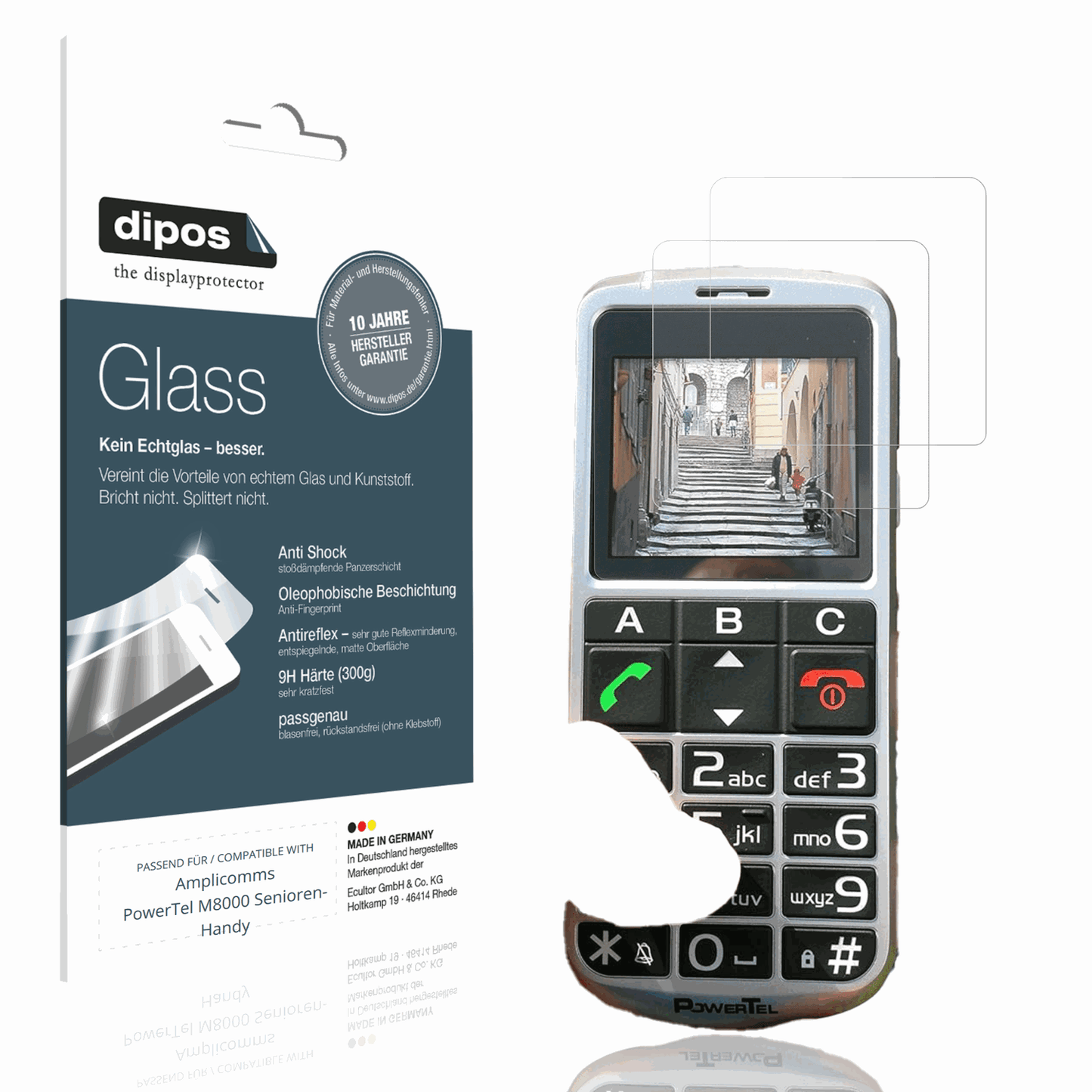 Matte Displayschutzfolie von dipos passend für Amplicomms PowerTel M8000 Senioren-Handy, 9H kratzfest und blasenfrei montiert