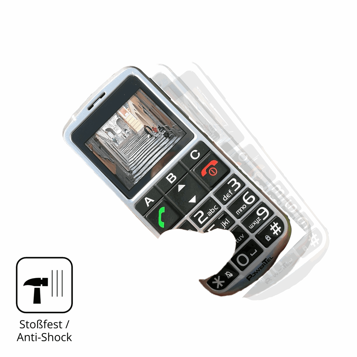 Schutz gegen Kratzer auf dem Amplicomms PowerTel M8000 Senioren-Handy Glas durch Schlüssel, Stöße gegen die Tischkante oder Stürze