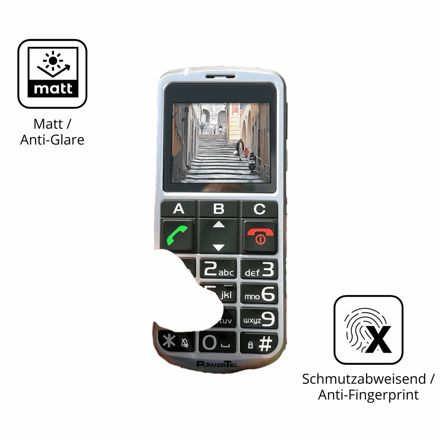 9H Hartbeschichtete, flexible Folie passend zugeschnitten für Amplicomms PowerTel M8000 Senioren-Handy