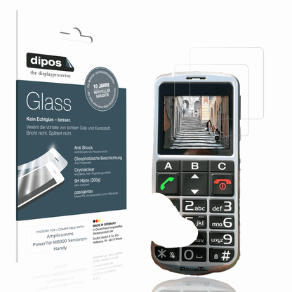 Klare Displayschutzfolie von dipos passend für Amplicomms PowerTel M8000 Senioren-Handy, 9H kratzfest und blasenfrei montiert