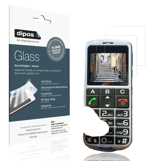 Klare Displayschutzfolie von dipos passend für Amplicomms PowerTel M8000 Senioren-Handy, 9H kratzfest und blasenfrei montiert