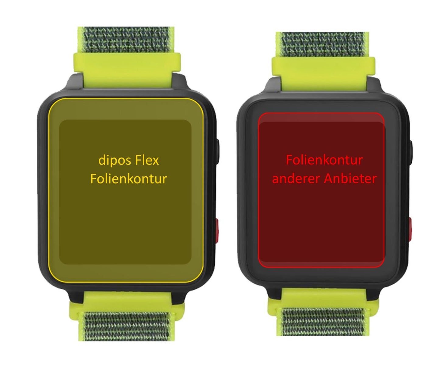 Anio5 Smartwatch mit aufgebrachter dipos Displayschutzfolie, glasklare Darstellung ohne Einschränkungen