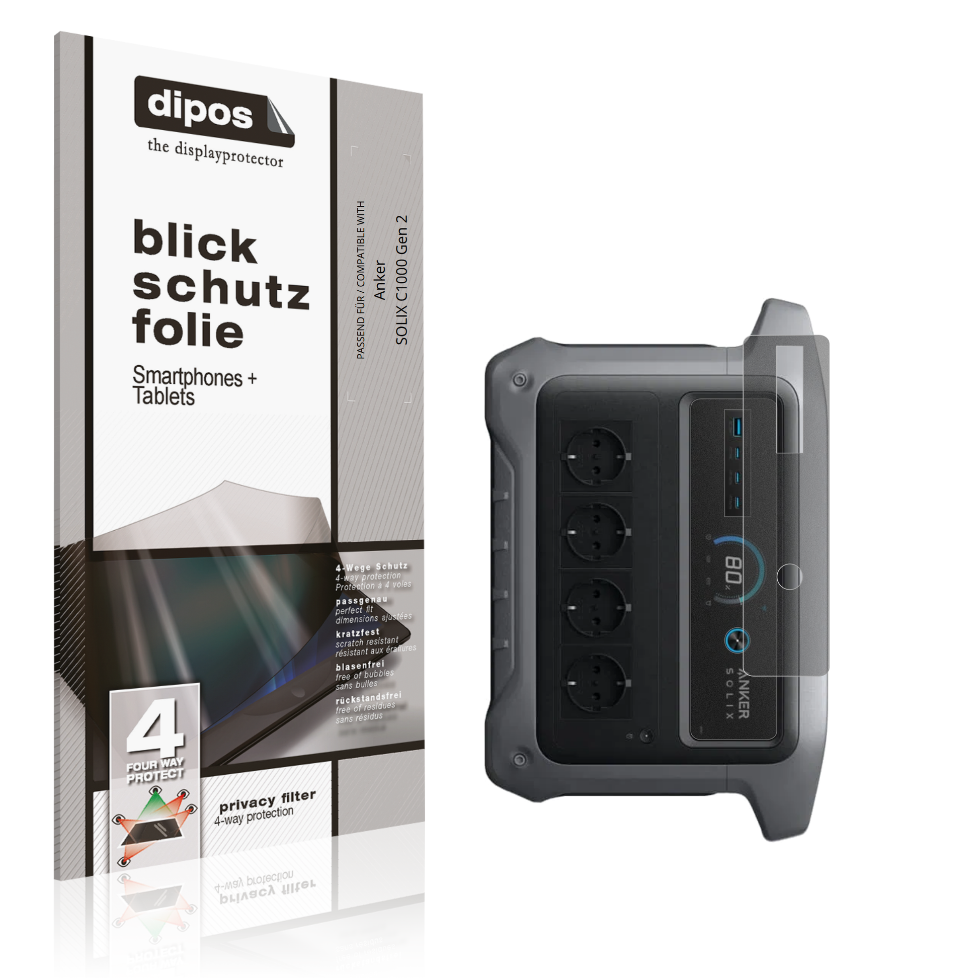 Blickschutzfolie von dipos passend für Anker SOLIX C1000 Gen 2, präziser Zuschnitt und blasenfrei montiert