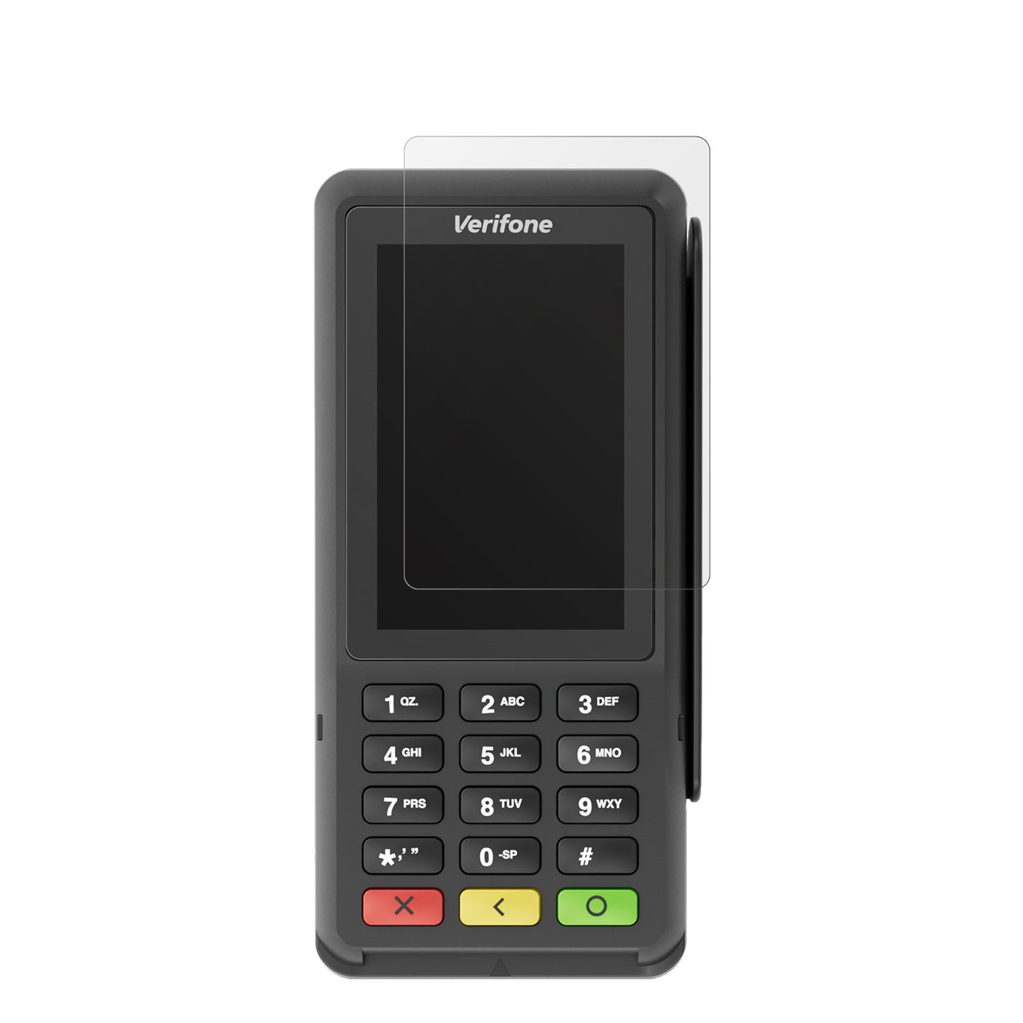AdyenP400 Plus mit aufgebrachter dipos Displayschutzfolie, die lästige Fingerabdrücke minimiert