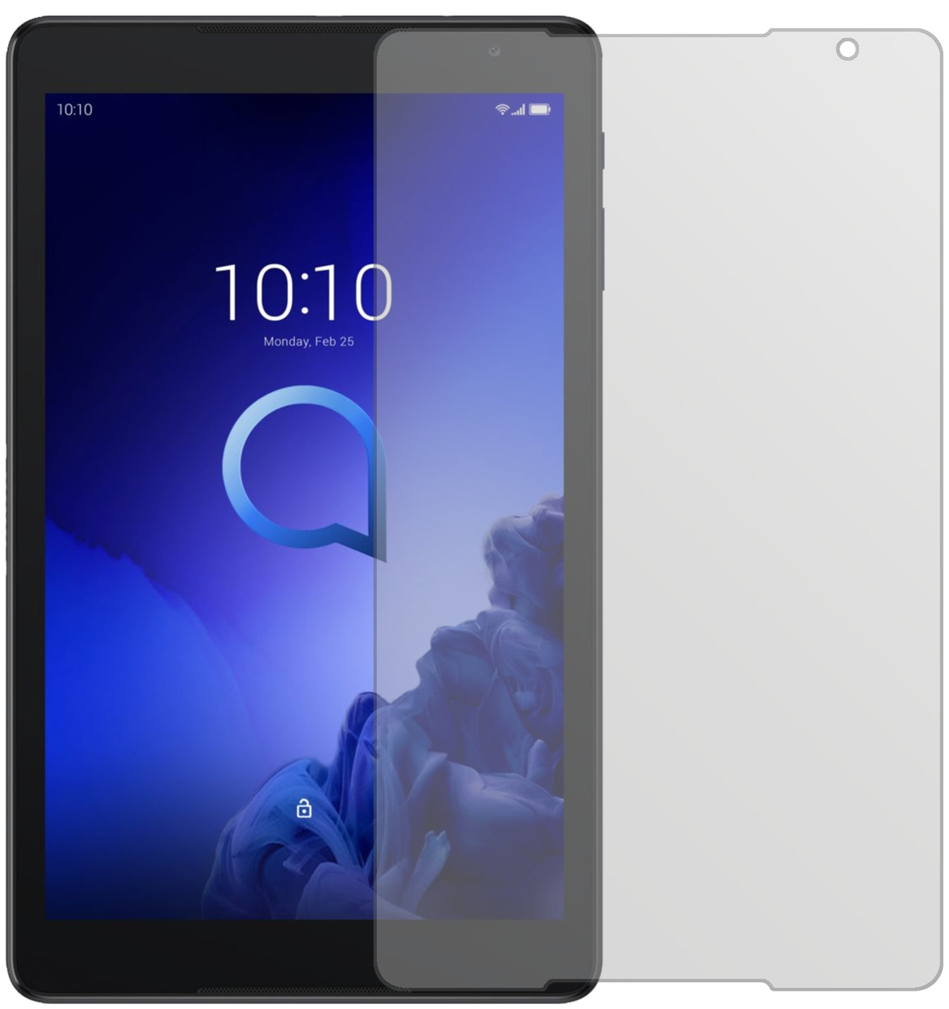 Alcatel3T 10 Zoll mit aufgebrachter dipos Displayschutzfolie, die lästige Fingerabdrücke minimiert