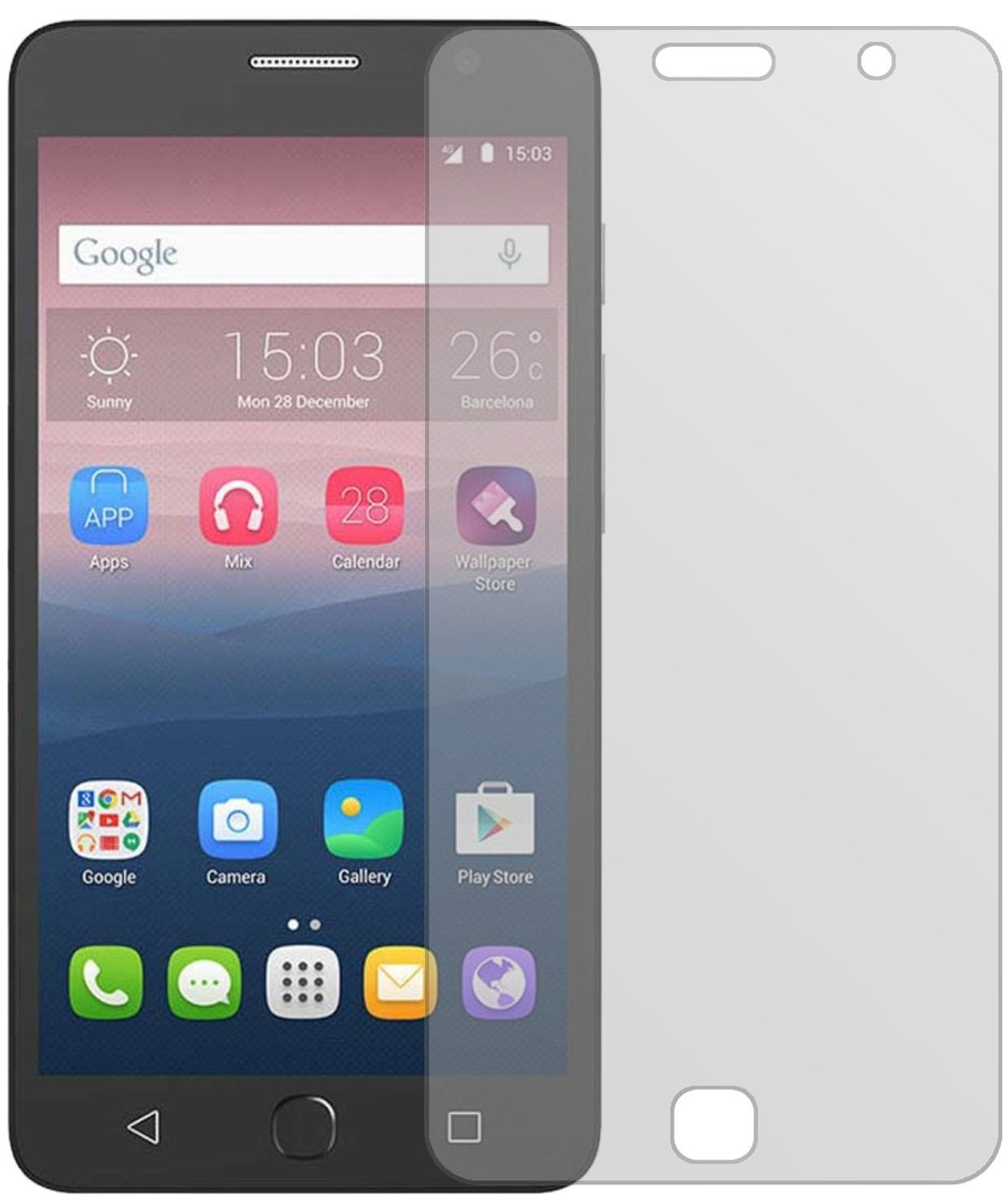 AlcatelPop Star mit aufgebrachter dipos Displayschutzfolie, die lästige Fingerabdrücke minimiert