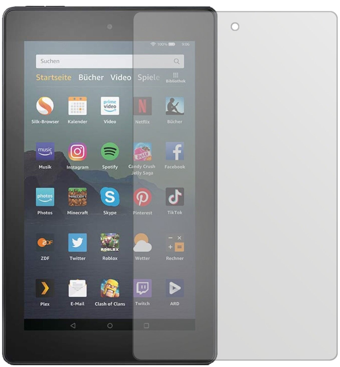 AmazonFire 7 Tablet 9. Generation (2019) mit aufgebrachter dipos Displayschutzfolie, die lästige Fingerabdrücke minimiert