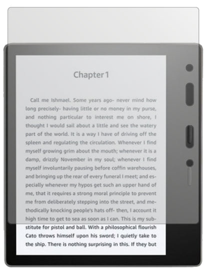AmazonKindle Oasis (2019) mit aufgebrachter dipos Displayschutzfolie, die lästige Fingerabdrücke minimiert