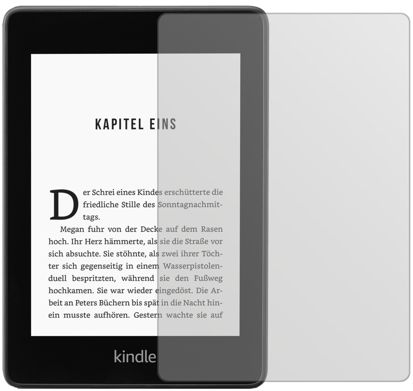 AmazonKindle Paperwhite (2018) mit aufgebrachter dipos Displayschutzfolie, die lästige Fingerabdrücke minimiert