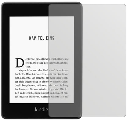 AmazonKindle Paperwhite (2018) mit aufgebrachter dipos Displayschutzfolie, die lästige Fingerabdrücke minimiert