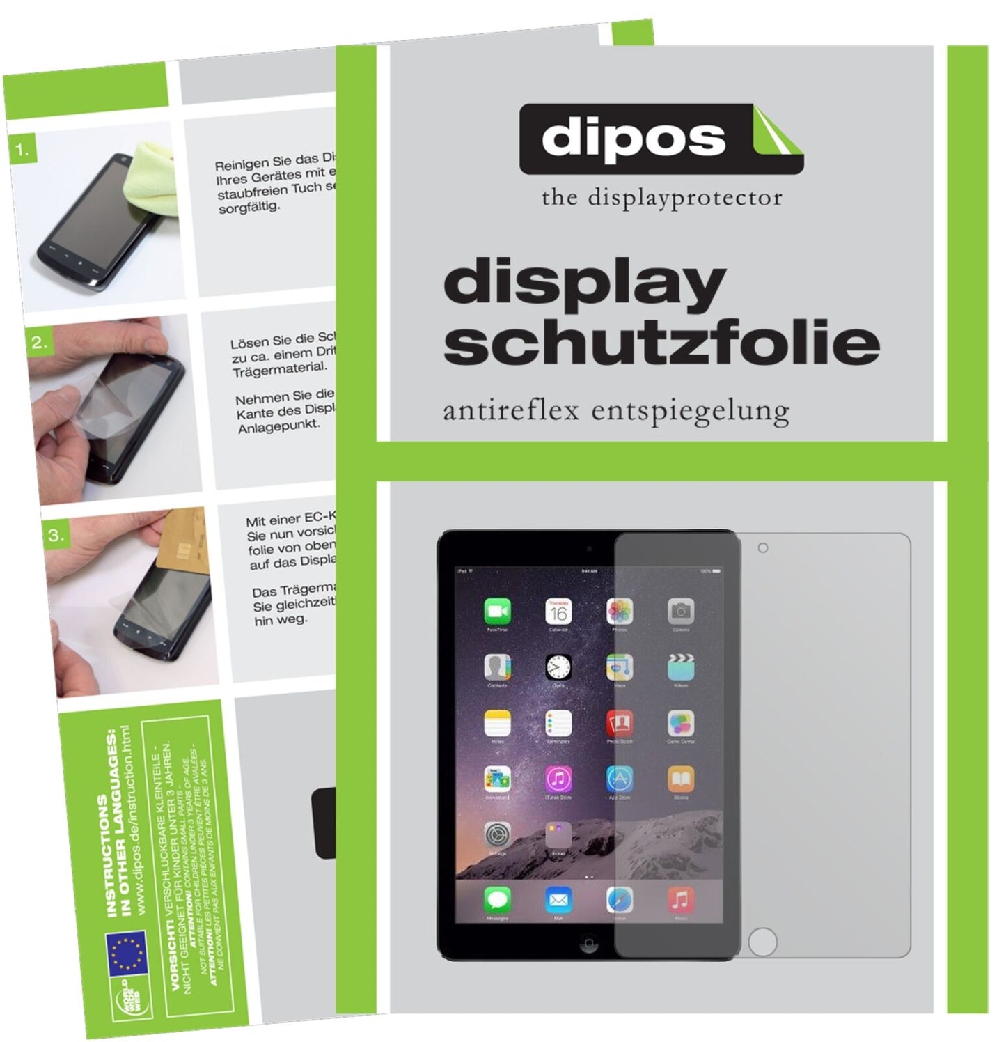 AppleiPad (2018) mit aufgebrachter dipos Displayschutzfolie, die lästige Fingerabdrücke minimiert