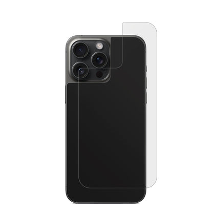 AppleiPhone 15 Pro Rückseite mit aufgebrachter dipos Displayschutzfolie, die lästige Fingerabdrücke minimiert