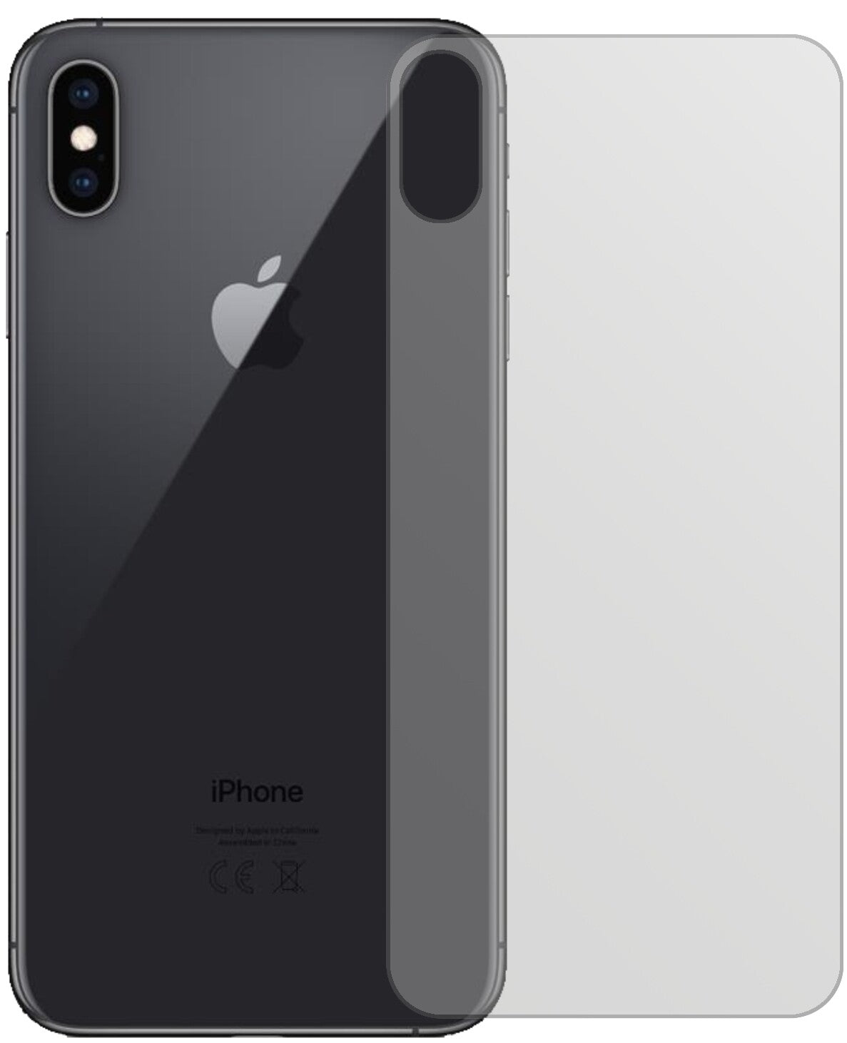 AppleiPhone XS Max Rückseite mit aufgebrachter dipos Displayschutzfolie, die lästige Fingerabdrücke minimiert