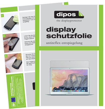 AppleMacBook Air 13 Zoll 2015 mit aufgebrachter dipos Displayschutzfolie, die lästige Fingerabdrücke minimiert