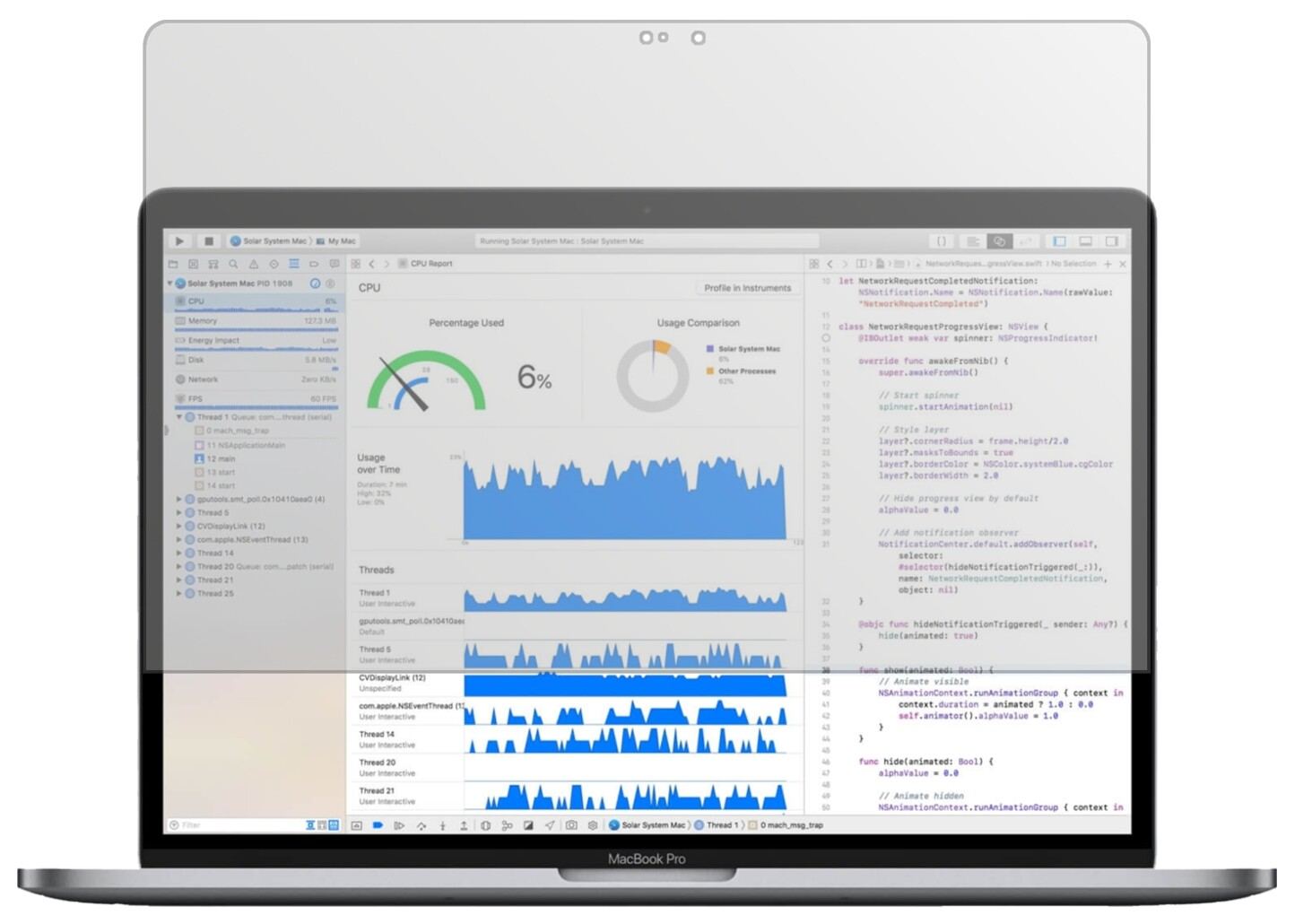AppleMacBook Pro 13 Zoll 2018 mit aufgebrachter dipos Displayschutzfolie, die lästige Fingerabdrücke minimiert