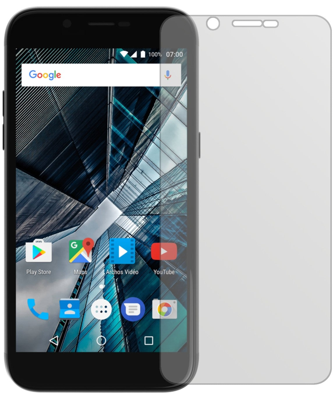 Archos55 Graphite mit aufgebrachter dipos Displayschutzfolie, die lästige Fingerabdrücke minimiert