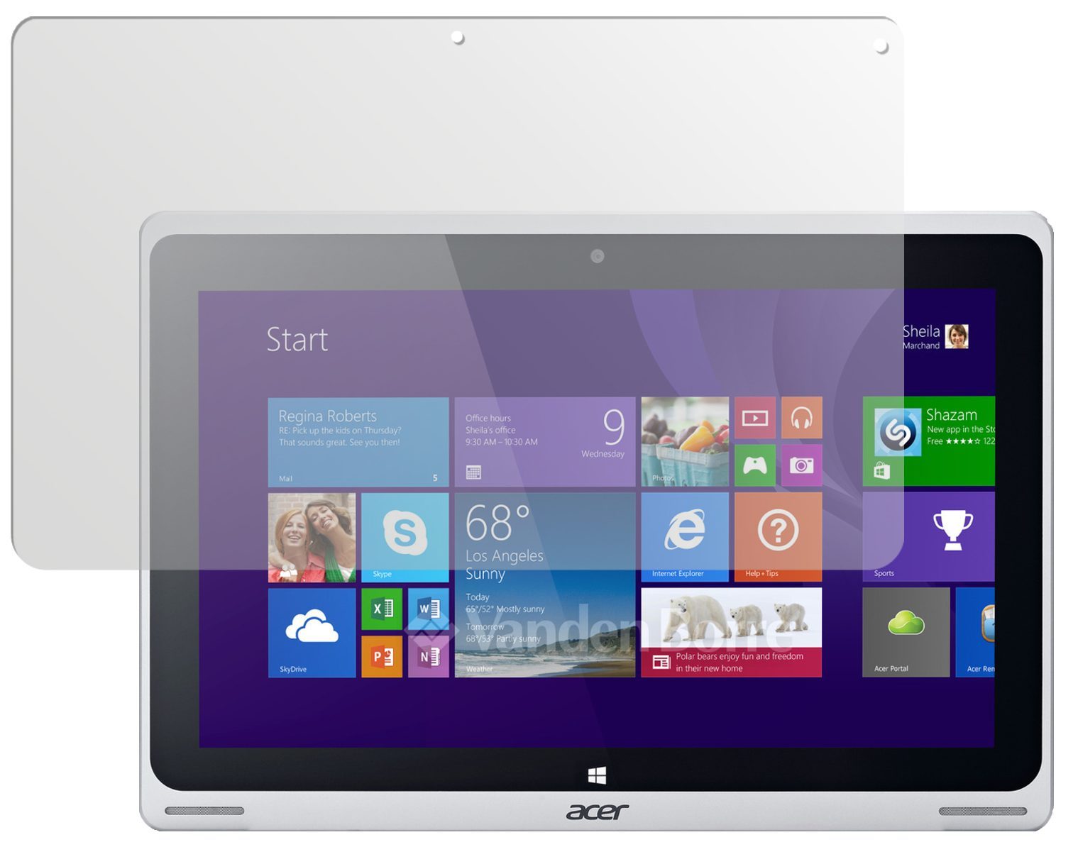 Aspire Switch 10 FHDAcer mit aufgebrachter dipos Displayschutzfolie, die lästige Fingerabdrücke minimiert