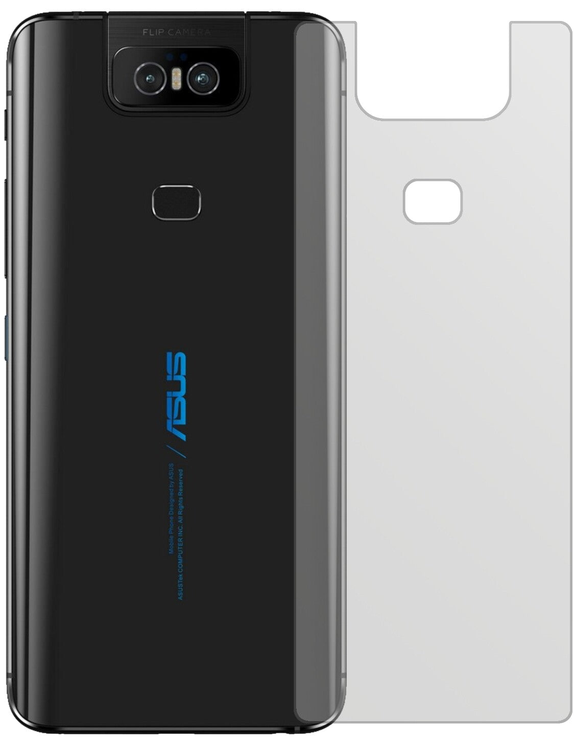 AsusZenfone 6 (ZS630KL) Rückseite mit aufgebrachter dipos Displayschutzfolie, die lästige Fingerabdrücke minimiert