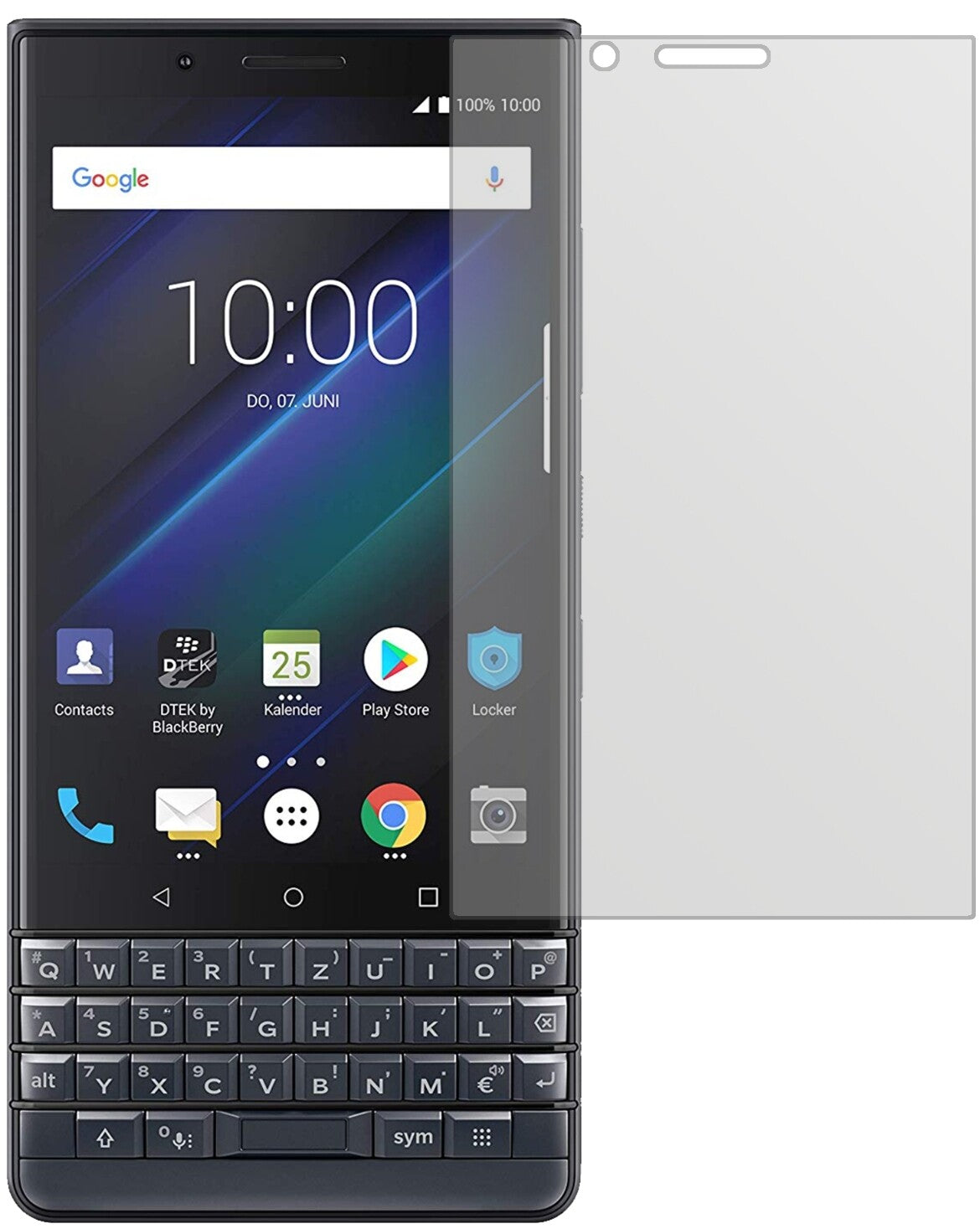 BlackberryKey 2 LE mit aufgebrachter dipos Displayschutzfolie, die lästige Fingerabdrücke minimiert