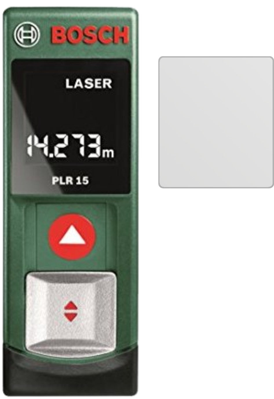 BoschPLR 15 mit aufgebrachter dipos Displayschutzfolie, die lästige Fingerabdrücke minimiert