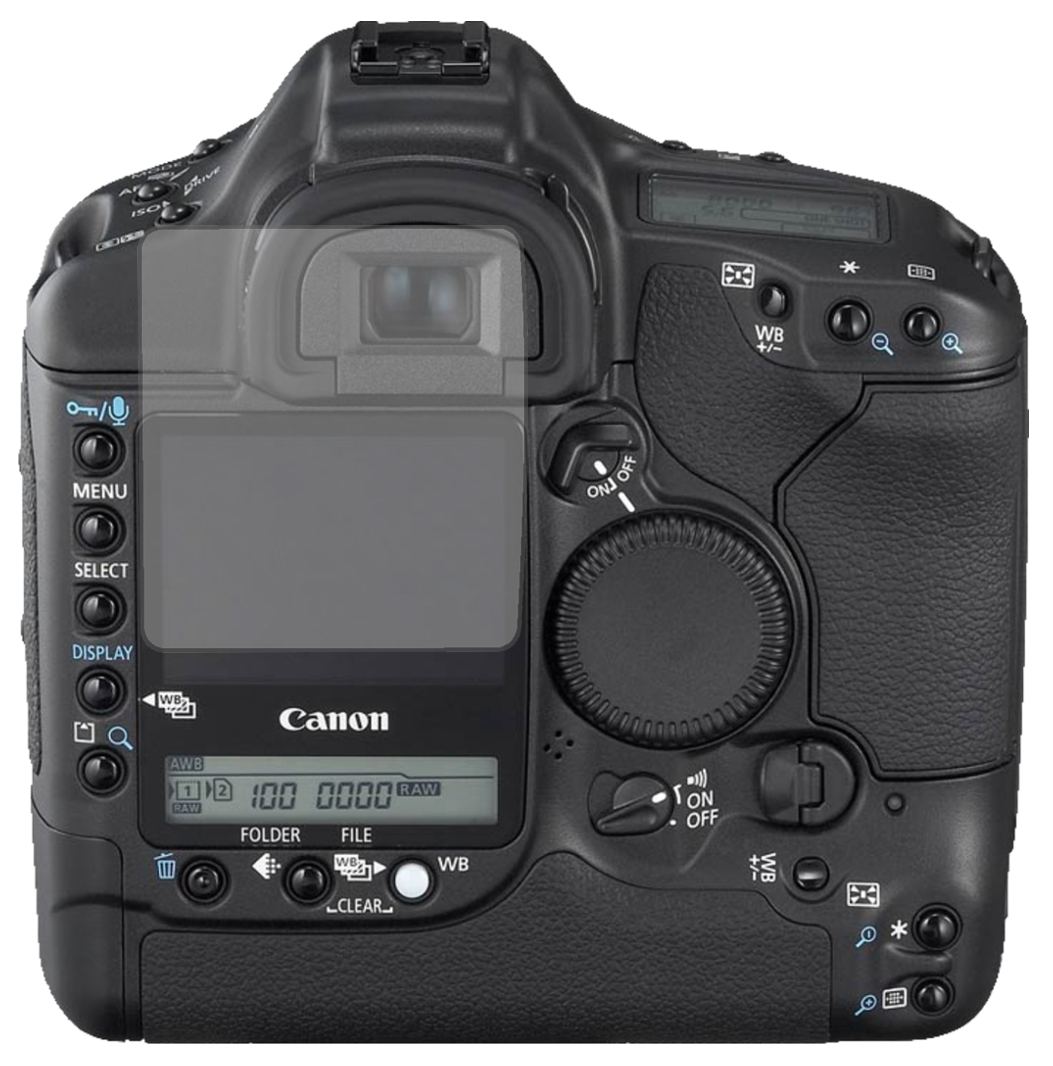 CanonEos 1DS Mark II mit aufgebrachter dipos Displayschutzfolie, die lästige Fingerabdrücke minimiert