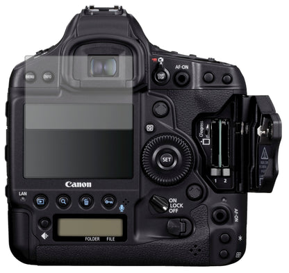 CanonEos 1DX Mark II mit aufgebrachter dipos Displayschutzfolie, die lästige Fingerabdrücke minimiert