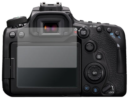 CanonEOS 90D mit aufgebrachter dipos Displayschutzfolie, die lästige Fingerabdrücke minimiert
