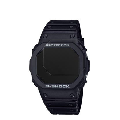 CasioG-Shock DW-5000R-1A mit aufgebrachter dipos Displayschutzfolie, die lästige Fingerabdrücke minimiert