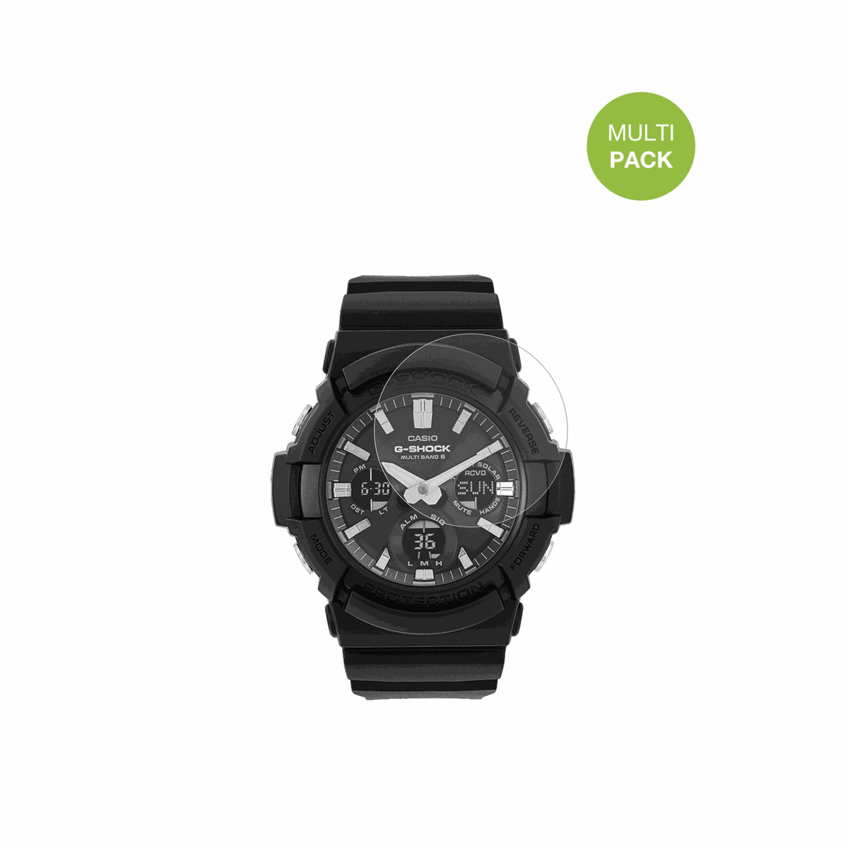 CasioG-Shock GAW-100 mit aufgebrachter dipos Displayschutzfolie, die l�stige Fingerabdr�cke minimiert