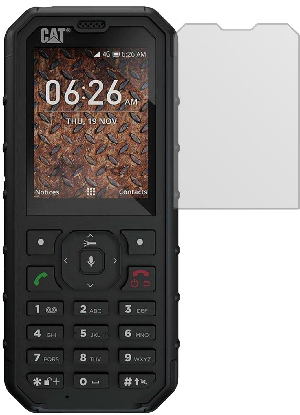 CaterpillarCAT B35 mit aufgebrachter dipos Displayschutzfolie, die lästige Fingerabdrücke minimiert