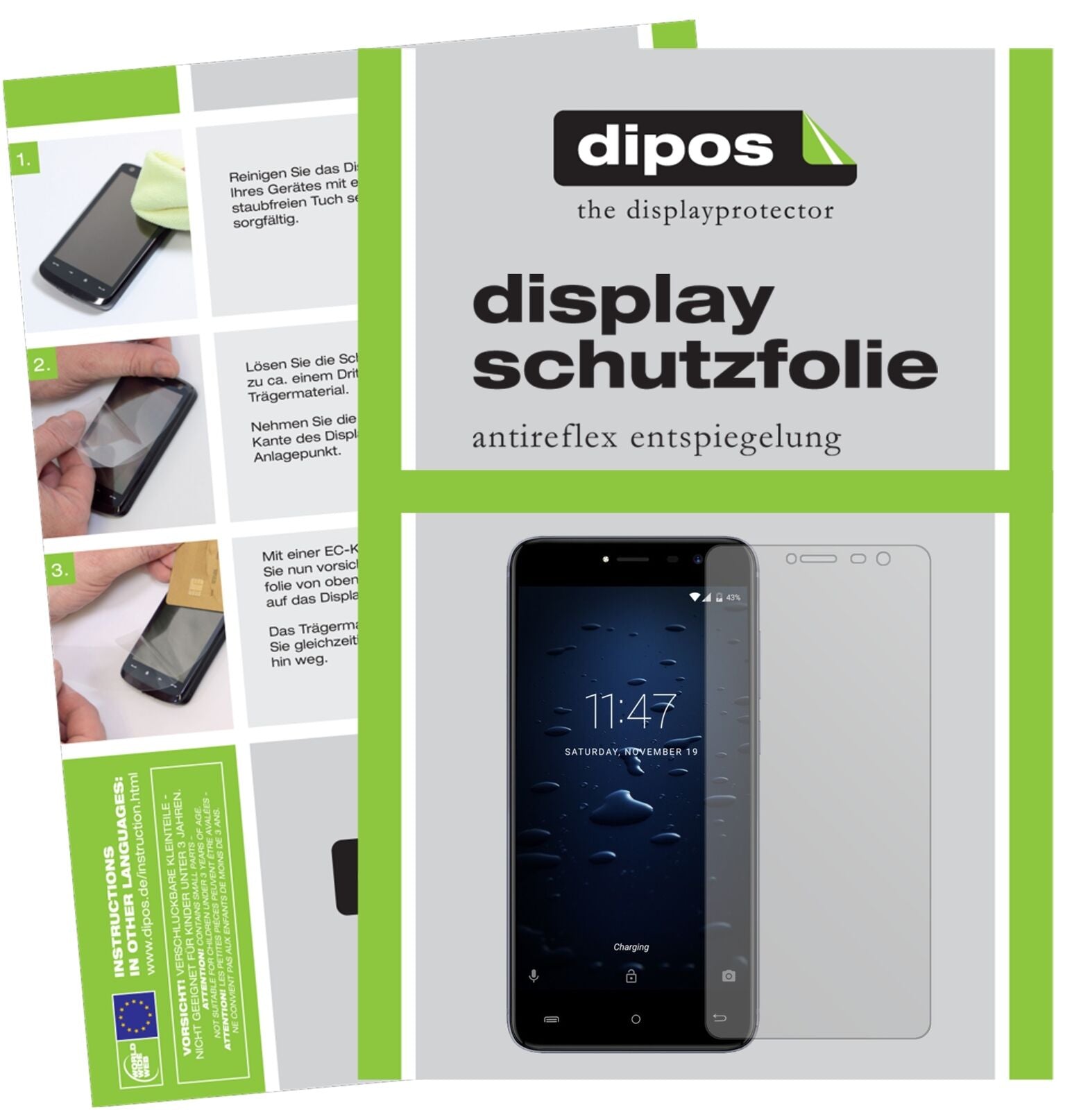 CubotNote Plus mit aufgebrachter dipos Displayschutzfolie, die lästige Fingerabdrücke minimiert