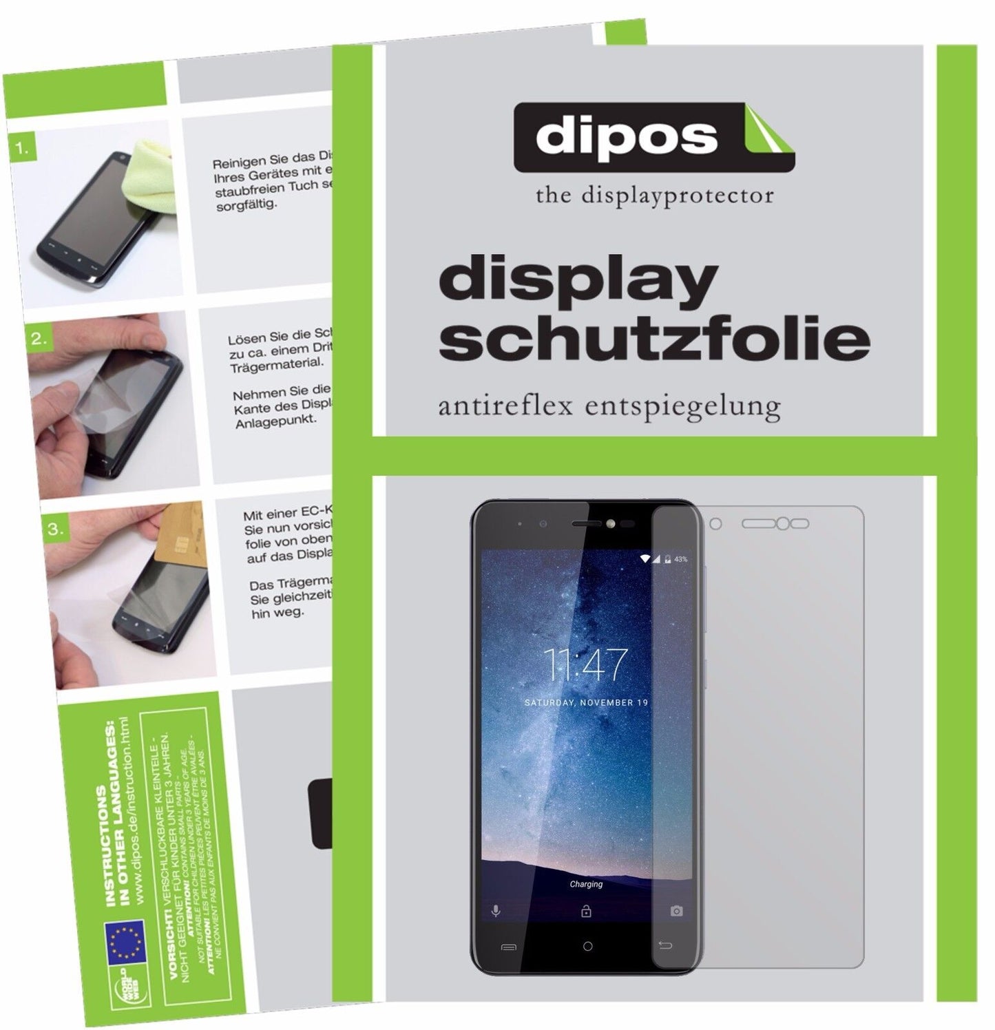 CubotR9 mit aufgebrachter dipos Displayschutzfolie, die lästige Fingerabdrücke minimiert