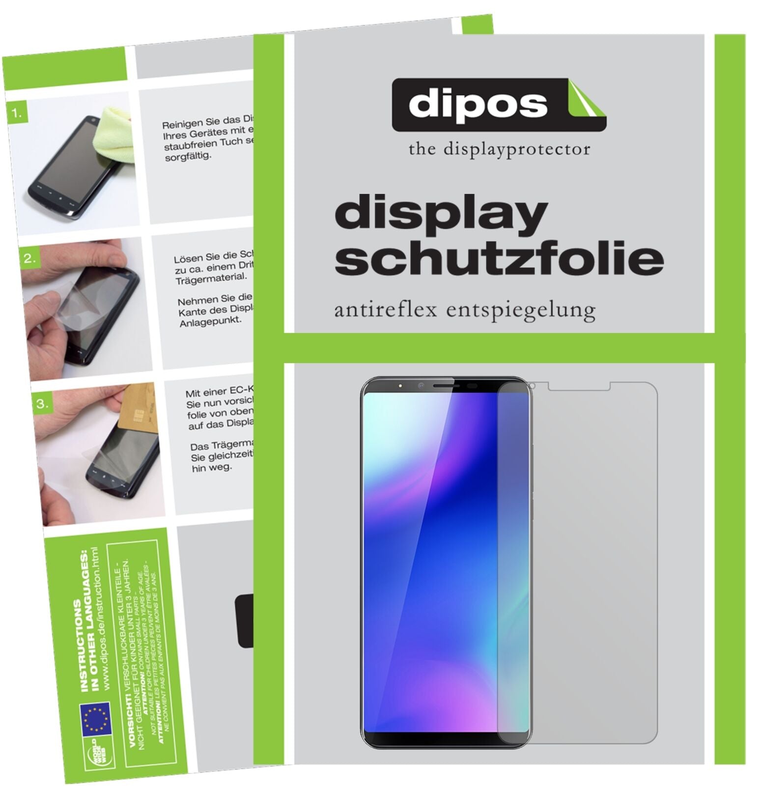 CubotX18 Plus mit aufgebrachter dipos Displayschutzfolie, die lästige Fingerabdrücke minimiert