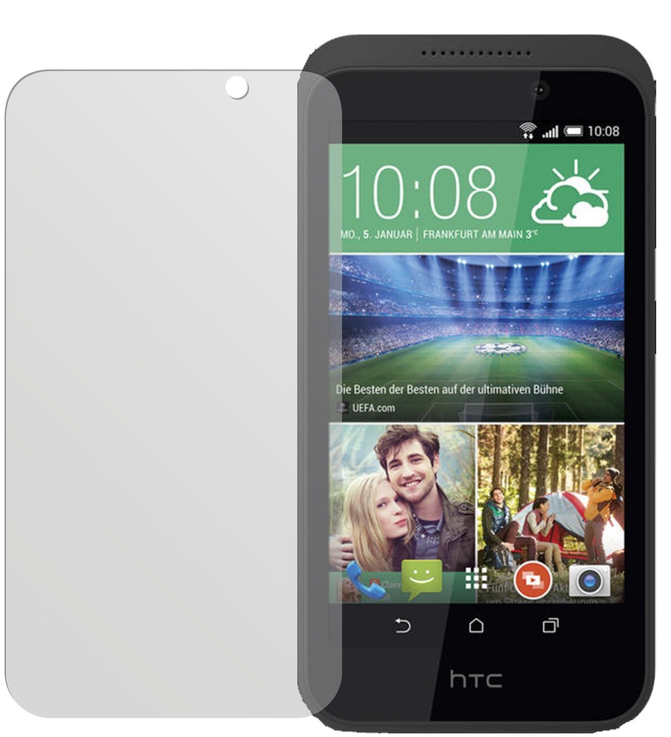 Desire 526GHTC mit aufgebrachter dipos Displayschutzfolie, die lästige Fingerabdrücke minimiert