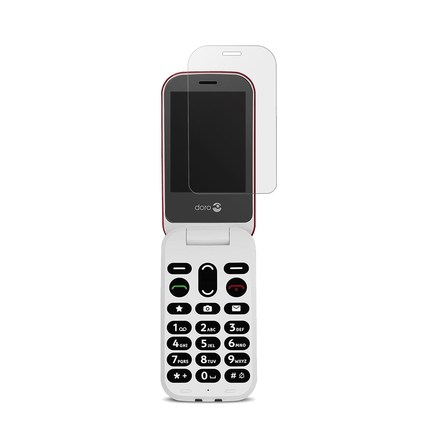 Doro6040 mit aufgebrachter dipos Displayschutzfolie, die lästige Fingerabdrücke minimiert