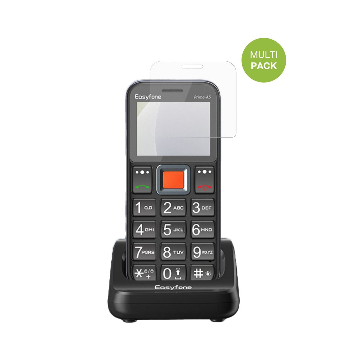 EasyfonePrime T5 mit aufgebrachter dipos Displayschutzfolie, die lästige Fingerabdrücke minimiert