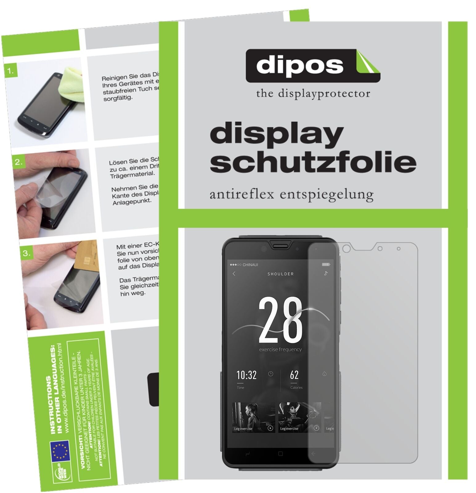ElephoneFighter mit aufgebrachter dipos Displayschutzfolie, die lästige Fingerabdrücke minimiert