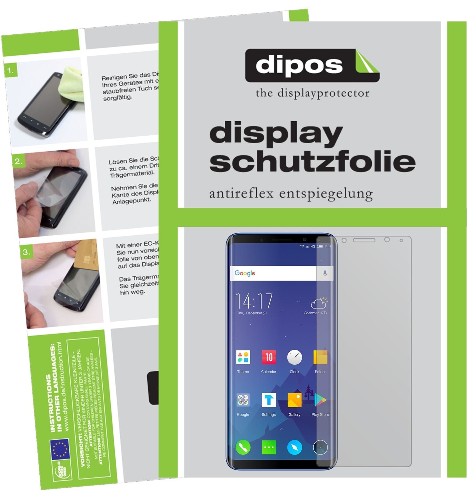 ElephoneU mit aufgebrachter dipos Displayschutzfolie, die lästige Fingerabdrücke minimiert