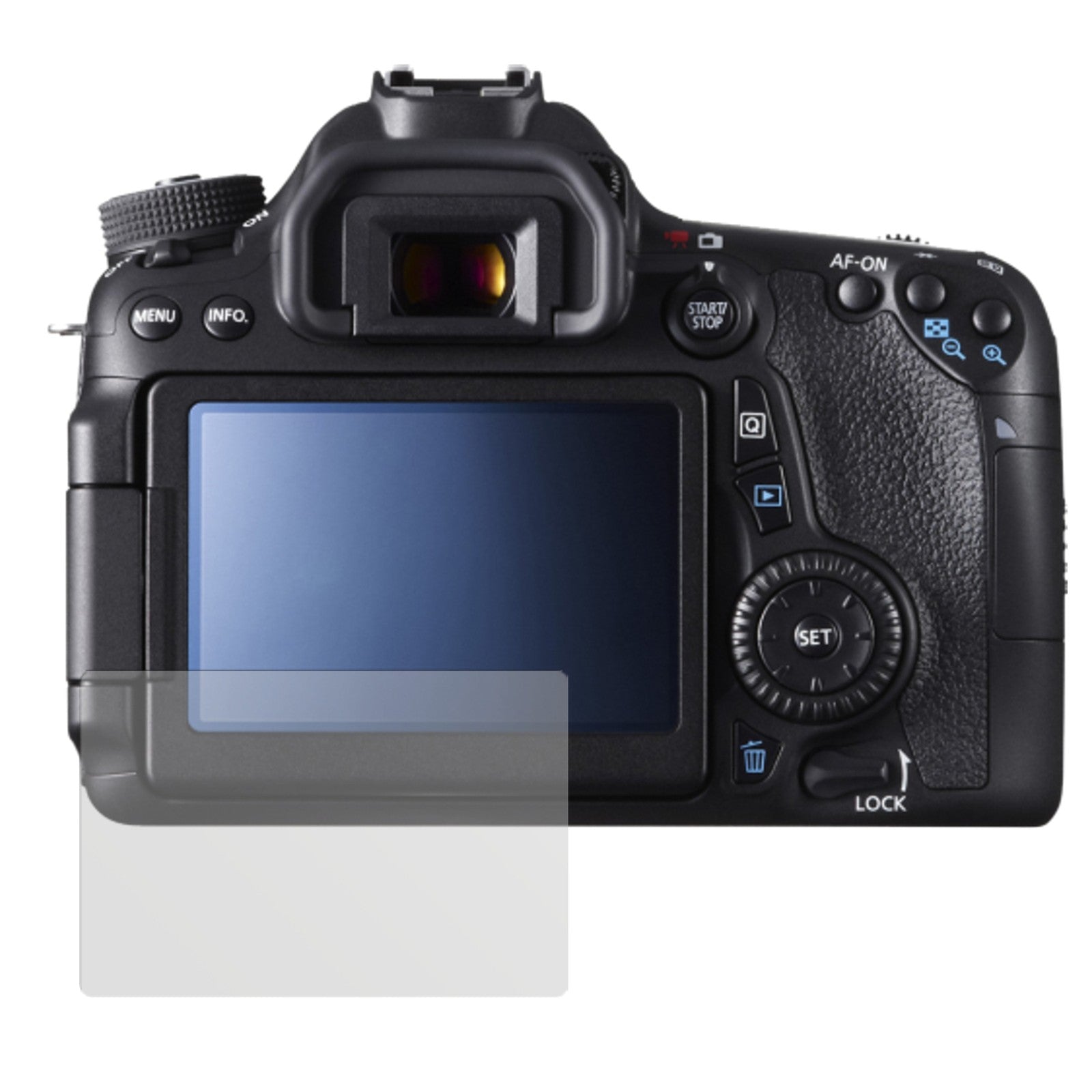 EOS 70DCanon mit aufgebrachter dipos Displayschutzfolie, die lästige Fingerabdrücke minimiert