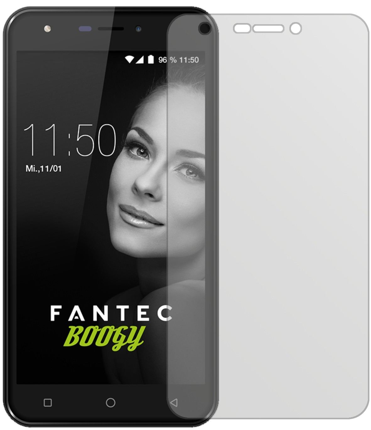 FantecBoogy mit aufgebrachter dipos Displayschutzfolie, die lästige Fingerabdrücke minimiert