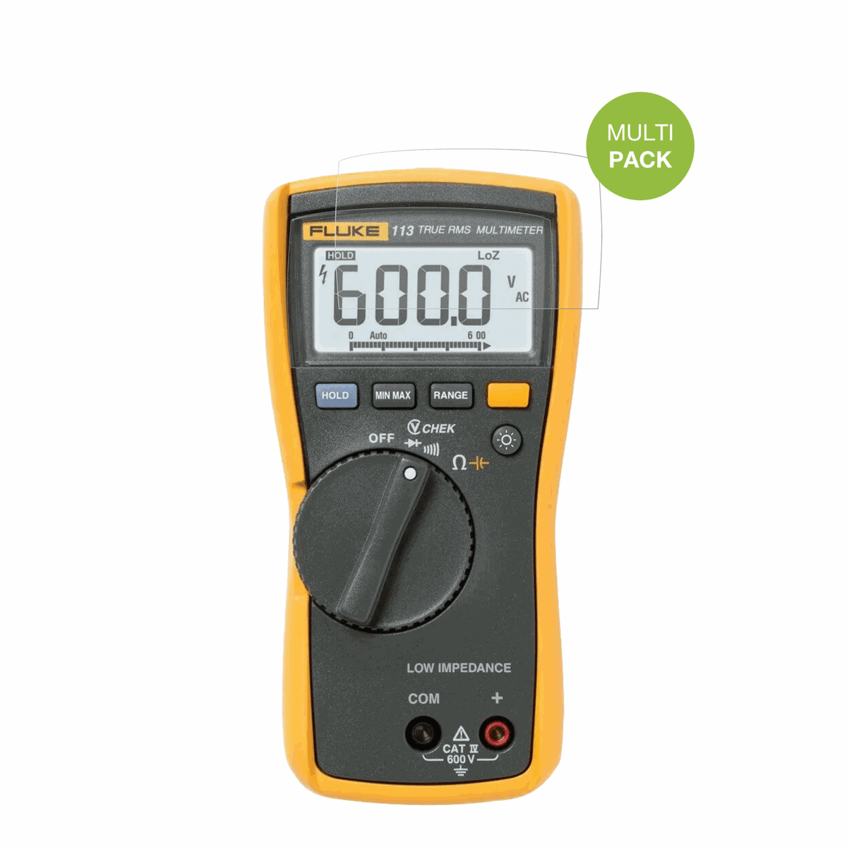 FlukeMultiMeter 113 mit aufgebrachter dipos Displayschutzfolie, die l�stige Fingerabdr�cke minimiert