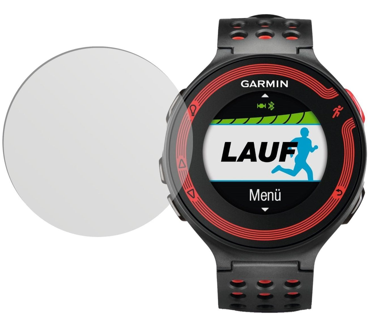 Forerunner 220Garmin mit aufgebrachter dipos Displayschutzfolie, die lästige Fingerabdrücke minimiert