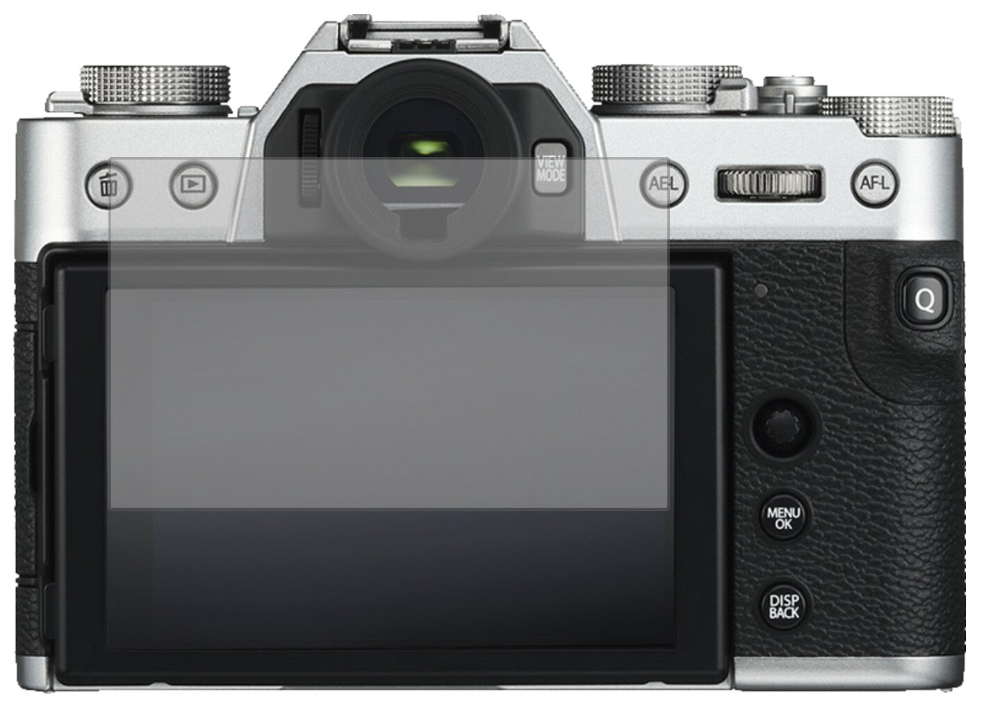 FujifilmX-T30 mit aufgebrachter dipos Displayschutzfolie, die lästige Fingerabdrücke minimiert