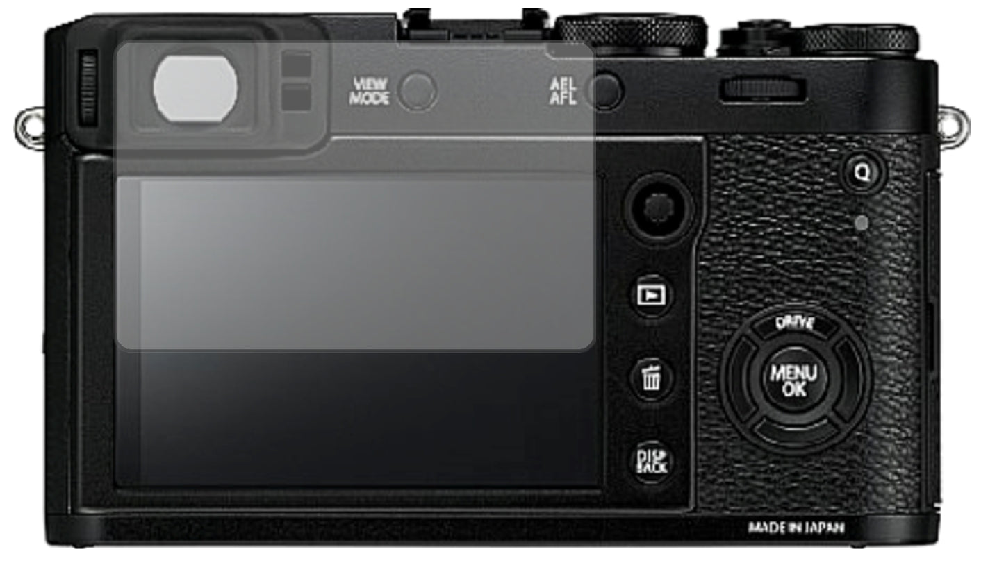 FujifilmX100F mit aufgebrachter dipos Displayschutzfolie, die lästige Fingerabdrücke minimiert