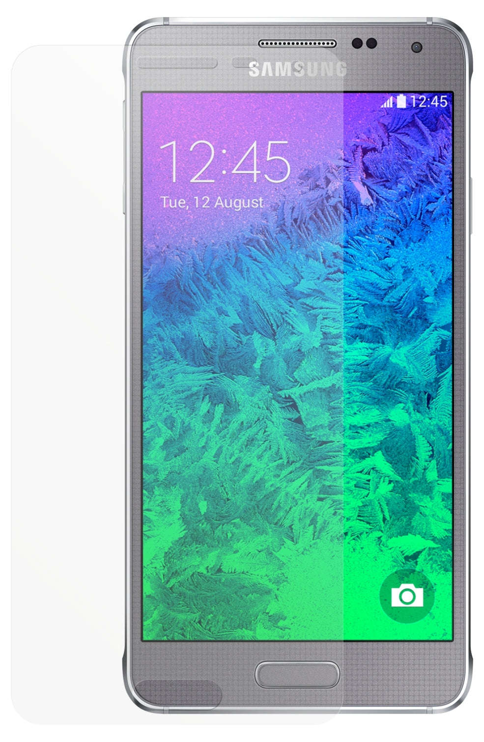 Galaxy AlphaSamsung mit aufgebrachter dipos Displayschutzfolie, die lästige Fingerabdrücke minimiert