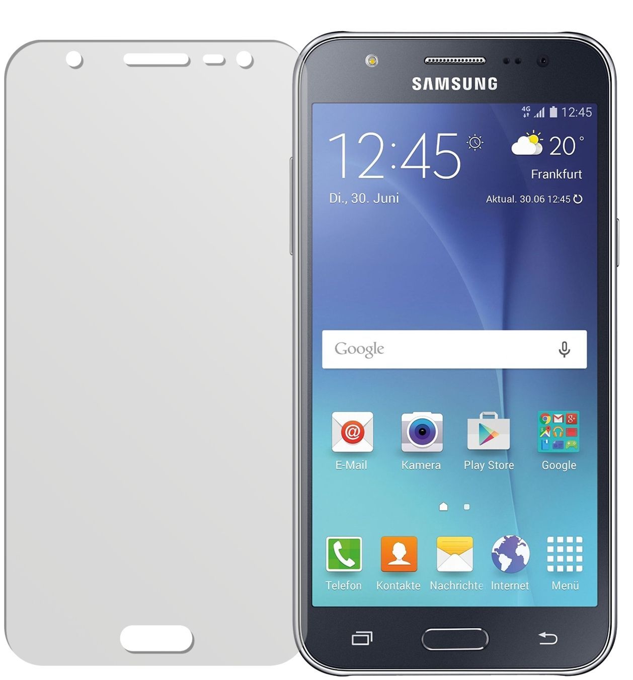 Galaxy J5Samsung mit aufgebrachter dipos Displayschutzfolie, die lästige Fingerabdrücke minimiert